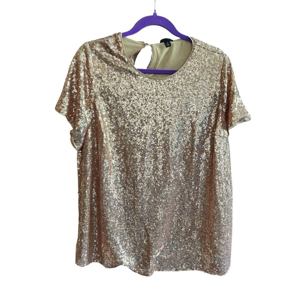 Torrid Women's 1X Gold‎ Sequin Short Sleeve Party Blouse